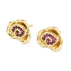 Rose Flower Brass Micro Pave Cubic Zirconia Stud Earrings EJEW-G452-08G-01-4
