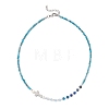 Natural Apatite Faceted Round and Dyed Malaysia Jade & Pearl Beaded Necklaces with Brass Micro Pave Clear Cubic Zirconia Cross NJEW-JN05975-02-3