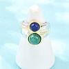 Natural Lapis Lazuli & Natural Malachite with Brass Cuff Open Rings RJEW-B163-01GP-04-3