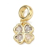 Saint Patrick's Day Brass Pave Cubic Zirconia Shamrock European Dangle Charms KK-P345-04G-06-1