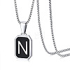 304 Stainless Steel Black Enamel Rectangle with Initial Pendant Box Chain Necklaces WG7737E-21-1