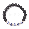 2Pcs Handmade Flower Printed Porcelain Ceramic & Natural Lava Rock Beads Stretch Bracelets for Women BJEW-JB13016-3