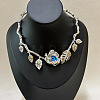 Alloy Crystal Rhinestone & Resin Blue Evil Eye Rose Flower Hinged Open Cuff Choker Necklaces for Women WG757BF-02-1
