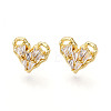 Cubic Zirconia Heart Stud Earrings X-EJEW-G353-03G-1