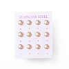 6 Pairs 304 Stainless Steel Flat Round Stud Earrings for Women EJEW-A067-20RG-3