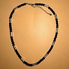 Vintage Frosted 6MM Natural Black Onyx(Dyed & Heated) Round Beaded Necklaces with Alloy Tube for Men KE3601-7