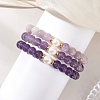 3Pcs Round Natural Lavender Amethyst & Amethyst & Pearl Beaded Stackable Stretch Bracelets Sets BJEW-JB12994-4