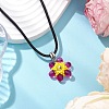 Glass Rhinestone & Glass Seed Beads Beaded Flower Pendant Necklaces NJEW-MZ00078-03-1