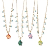 Ocean Synthetic Turquoise Sea Turtle Pendant Brass Mixed Chain Necklaces with Blue Glass for Women NJEW-JN06068-2