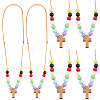 Wood Cross with Acrylic Beaded Pendant Necklaces for Women NJEW-AB00014-1
