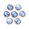 Hand Painted Blue and White Striped Round Porcelain Beads PORC-Q007-01C-1