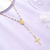 Round White Shell Pearl & Brass Rosary Bead Necklaces NJEW-JN05836-1