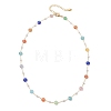 Colorful Flat Round Cat Eye & Plastic Imitation Pearl Brass Handmade Link Chain Necklaces for Women NJEW-JN05743-4