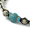 2Pcs 2 Color Natural Dalmation Jasper & Synthetic Turquoise Braided Bead Bracelet BJEW-JB09800-4