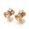 Brass Micro Pave Magenta Cubic Zirconia Beads KK-M318-32G-2