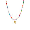 Colorful Beaded Heart Letter Necklace with Pearl Elements Stainless Steel Pendant Jewelry TR2146-18-1