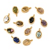 Natural Mixed Gemstone Chip 304 Stainless Steel Oval Charms KK-P300-10G-1