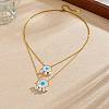 304 Stainless Steel Acrylic Blue Evil Eye Pendant Double Layer Necklaces for Women WG0980E-01-2