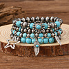 4Pcs Synthetic Turquoise & CCB Beaded Stretch Bracelets FS-WGC8DBE-06-1