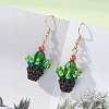 3D Cactus Potted Plant Glass Seed Beads Dangle Earrings EJEW-MZ00645-4