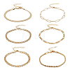 ANATTASOUL 6Pcs 6 Style Brass Twist Rope & Figaro & Paperclip & Curb Chain Bracelets Set for Women BJEW-AN0001-10-1