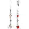 Globleland 2Pcs 2 Colors Strawberry Handmade Lampwork Mobile Straps HJEW-GL0001-13-1