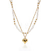 Stainless Steel Heart Pendant White Glass Seed Beaded Double Layer Necklaces CO2077-1-5