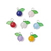 Natural Dyed Malaysia Jade Round Fruit Charms with Glass Leaves PALLOY-JF03401-01-1