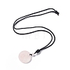 Natural Rose Quartz Flat Round with Tree of Life Pendant Necklace with Nylon Cord for Women NJEW-P274-03-06-2