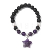 Natural Amethyst & Lava Rock & Shell Pearl Charm Bracelets BJEW-JB13705-01-3