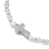 Dyed Natural Malaysia Jade Rondelle & Cultured Freshwater Pearl Beaded Stretch Bracelets BJEW-JB13380-02-3