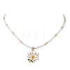 Summer Alloy Enamel Flower Pendant Glass Seed Beaded Necklaces for Women NJEW-MZ00151-3
