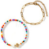 2Pcs 2 Styles Glass Seed Beads & Natural Shell & 304 Stainless Steel Beads Stretch Bracelest & Brass Paperclip Chain Bracelets Set for Women GY4605-3-1