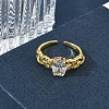 Brass Pave Clear Single Cubic Zirconia Cuff Open Rings RJEW-H268-01G-2