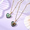 Heart Natural Abalone Shell/Paua Shell Pendant 304 Stainless Steel Satellite Chain Necklaces for Women NJEW-JN06368-1