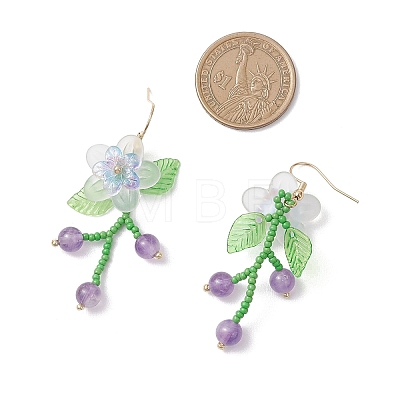 Flower Glass Seed Beads Dangle Earrings EJEW-MZ00663-1