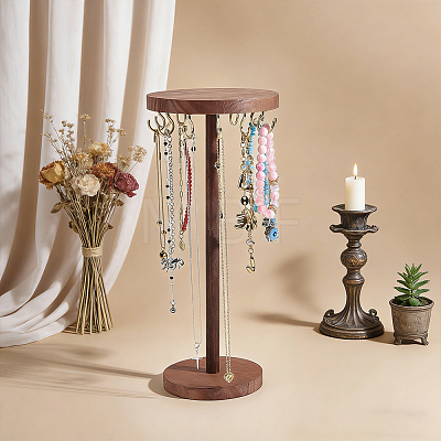 Round Wooden Necklace Organizer Display Stands NDIS-WH0010-34B-1