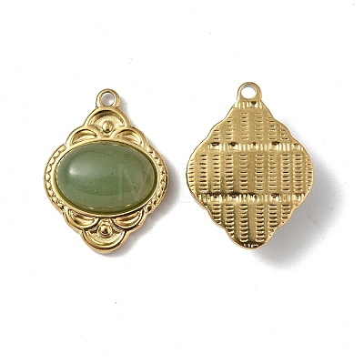 PVD Vacuum Plating 201 Stainless Steel Natural Green Aventurine Pendants STAS-C064-VC881-1