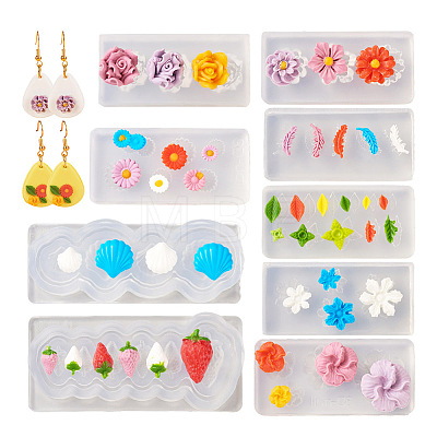 9Pcs 9 Style DIY Shell/Flower/Leaf/Feather Shape Earring Ornament Silicone Molds DIY-TA0004-28-1