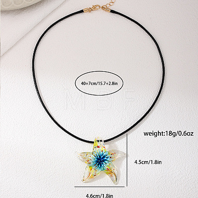 Summer Beach Starfish Transparent Glass Pendant Black Waxed Cord Necklaces for Women FS-WG29C72-01-1