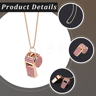 Alloy Rose Rhinestone Whistle Pendant Necklaces NJEW-WH20001-24G-02-1