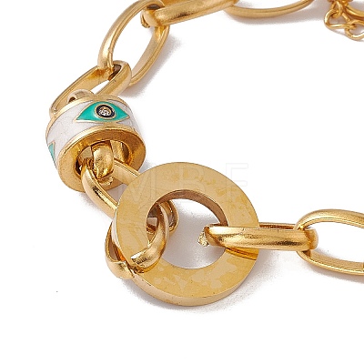 Enamel Horse Eye Column Beaded Bracelet with Paperclip Chains BJEW-P284-10A-G-1