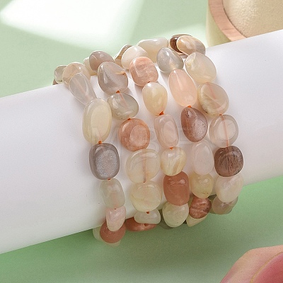 Natural Multi-Moonstone Stretch Beaded Bracelets X-BJEW-K213-C14-1