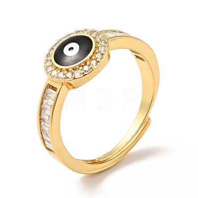 Enamel Evil Eye Adjustable Ring with Clear Cubic Zirconia RJEW-I087-17G-1