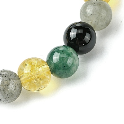 Natural Labradorite & Citrine & Black Onyx(Dyed & Heated) & Moss Agate Round Beaded Stretch Bracelets BJEW-JB10910-06-1