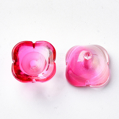 4-Petal Transparent Spray Painted Glass Bead Caps GGLA-S054-009B-02-1