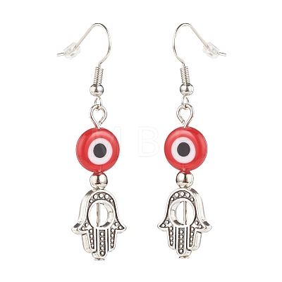 Lampwork Evil Eye with Hamsa Hand Dangle Earrings EJEW-JE05007-1