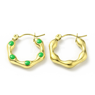 Ion Plating(IP) 304 Stainless Steel Hexagon Hoop Earrings with Enamel for Women EJEW-G293-17A-G-1