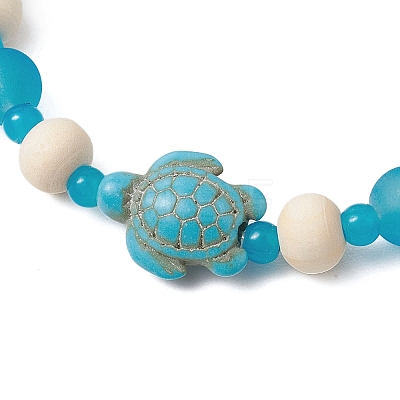 Synthetic Turquoise & Wood & Glass Beaded Stretch Bracelets for Women BJEW-JB11124-01-1