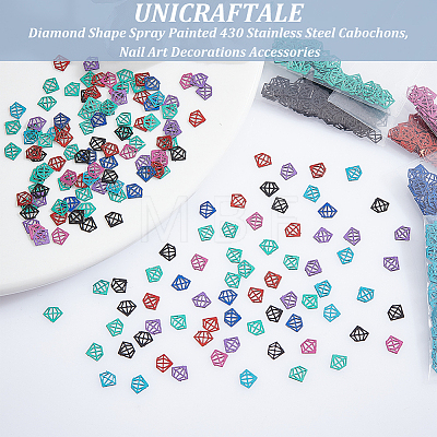 Unicraftale 700Pcs 7 Colors Diamond Shape Spray Painted 430 Stainless Steel Cabochons MRMJ-UN0001-009-1